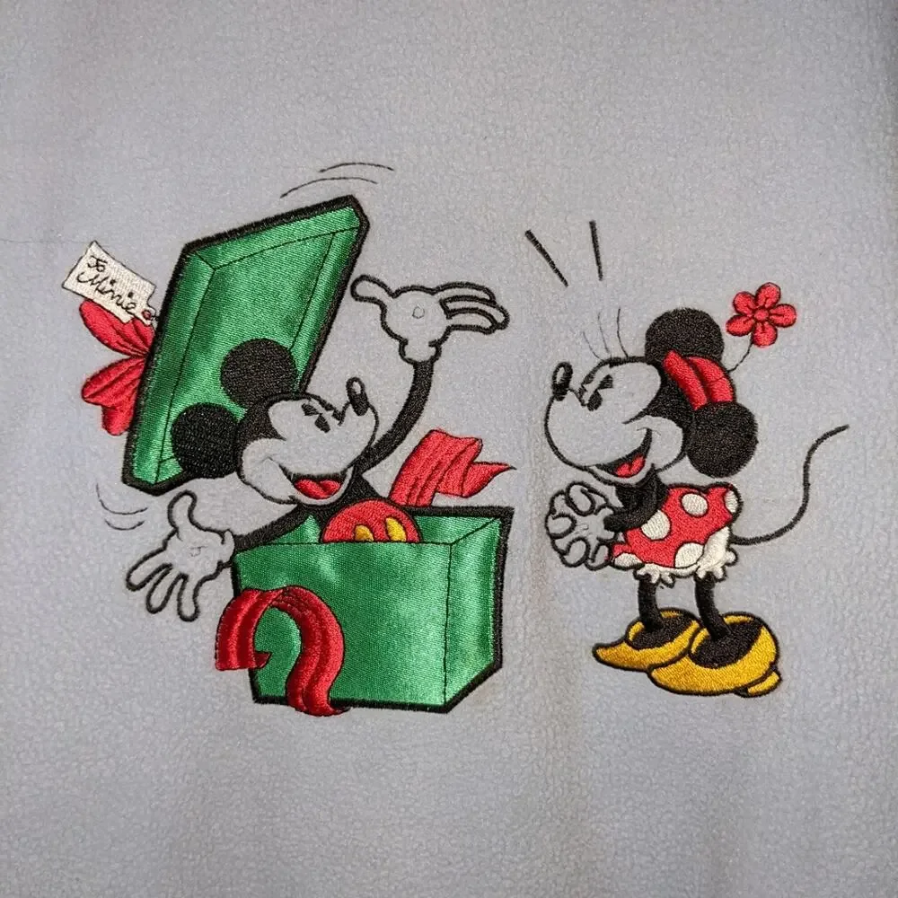 Disney Blue Mickey & Minnie Christmas Gift Long Sleeve Fleece Pullover Top L - Picture 5 of 10